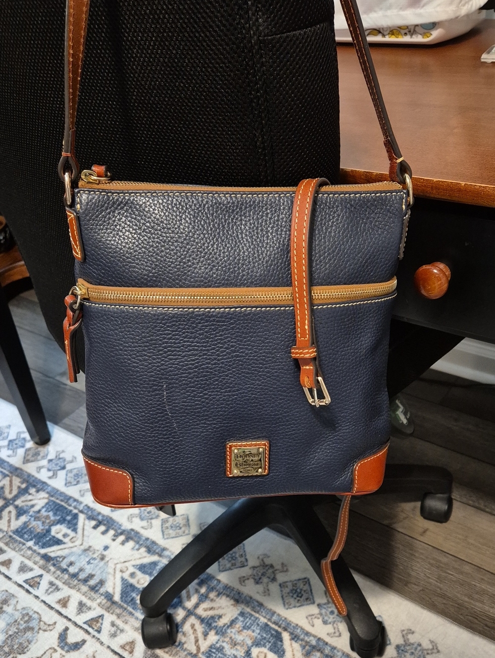 DOONEY & BOURKE Pebbled Leather Crossbody in Gray and Tan